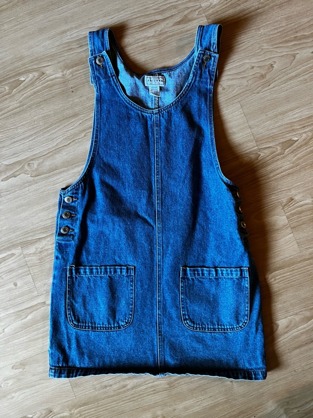 Country western boho Denim Pinafore Dress with Pockets Cherokee overall jumper m